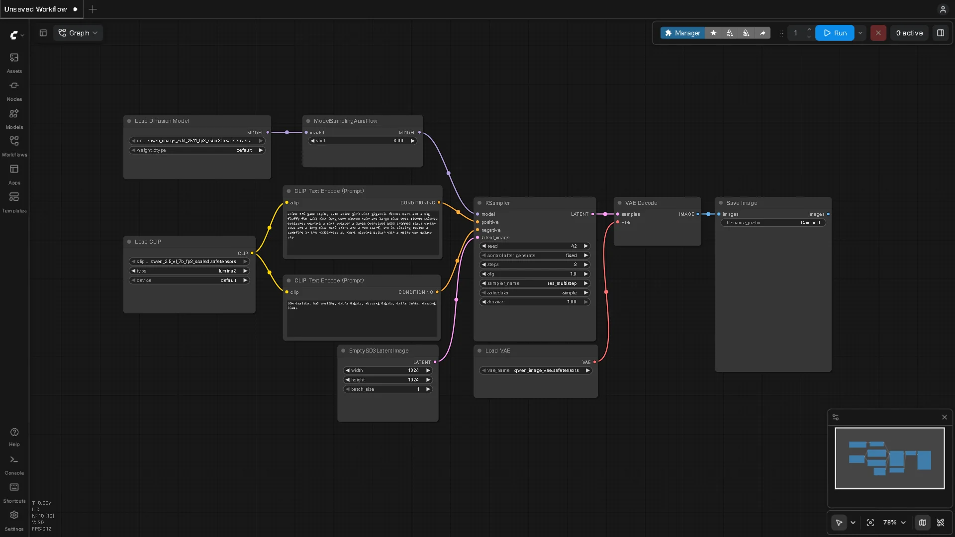 หน้าจอ ComfyUI เตาที่สามบนเครื่อง AMD — workflow โหลดพร้อมทำงาน