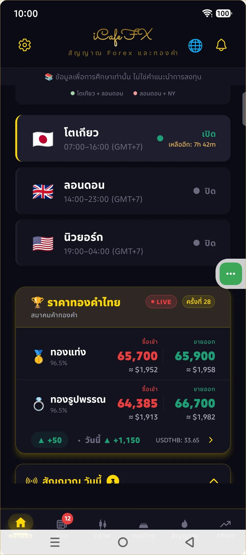 ส่วนล่างของแท็บหน้าแรก iCafeFX เลื่อนดู