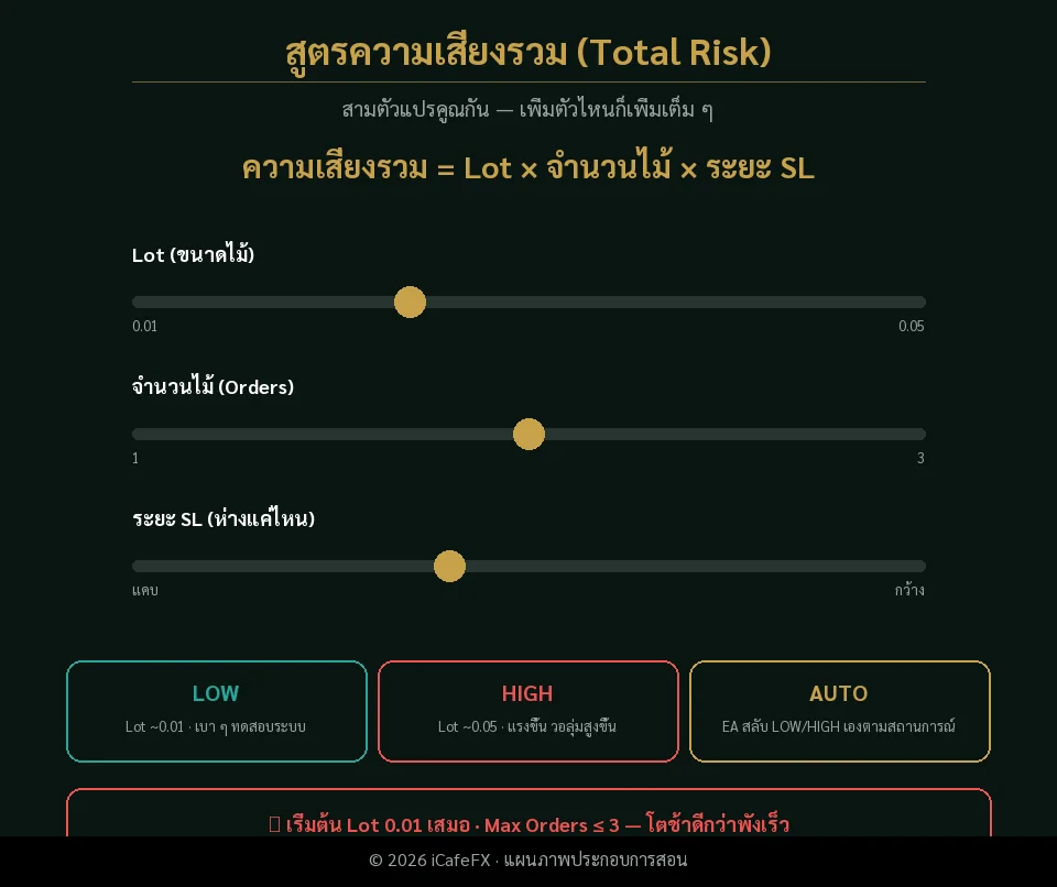 แผนภาพสูตรความเสี่ยงรวม Lot จำนวนไม้ และระยะ SL