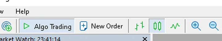 ปุ่ม AutoTrading บน toolbar สีเขียว พร้อมเครื่องหมายถูก